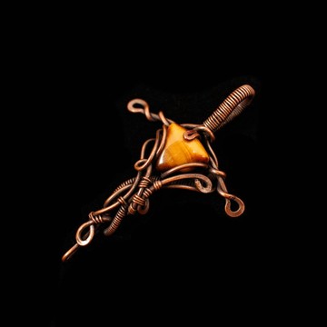 【劍與盾系列】虎眼石 金屬編織吊墜 _ 聖十字劍  (可客製不同石)