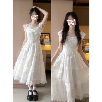夏日絕美漂亮小個子白色連衣裙子女夏季2025新款今年流行爆款長裙