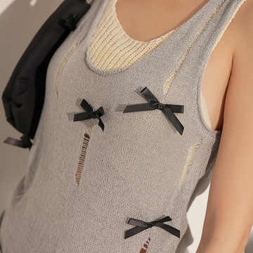 假兩件蝴蝶結針織背心-灰【KT223718】