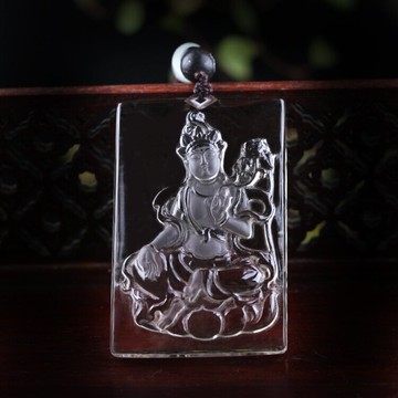 天然白水晶綠度母觀音菩薩吊墜觀音男女款隨身掛件項鏈墜