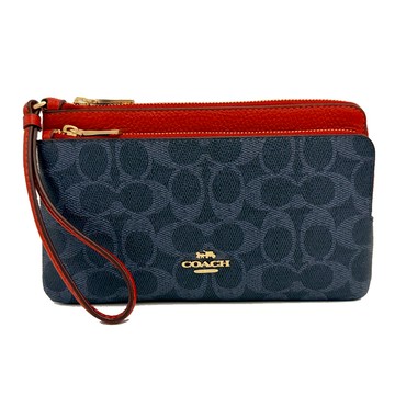 【COACH】C LOGO長夾式雙層大手拿包/零錢包(紅/藍)