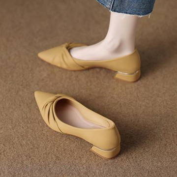 真皮單鞋女2025秋季新款法式仙女風溫柔晚晚尖頭淺口3公分小跟鞋