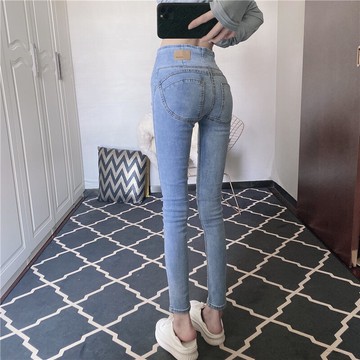 高腰蜜桃褲提臀牛仔褲女修身顯瘦小腳歐美排扣鉛筆褲九分顯瘦百搭