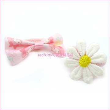 asdfkitty*美樂蒂蝴蝶結+小花2入髮束/髮飾/彈性髮圈-日本正版商品