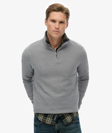 Superdry Men's Cotton Texture Half-zip Jumper Light Grey Size: M