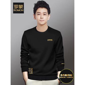 羅蒙男士衛衣加厚無帽春秋季2025新款圓領打底衫長袖t恤加絨上衣