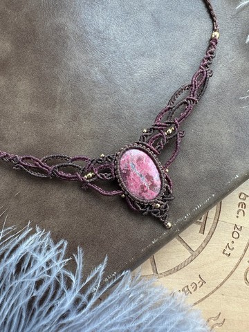 N1112 民族風 蠟線編織 錳黝簾石 銅珠 頸鏈 (可調長度)