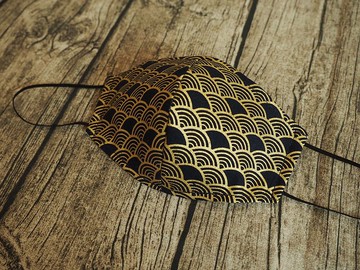 英國製作 環保可洗 金線和風青海波棉麻口罩 可放入濾芯或即波