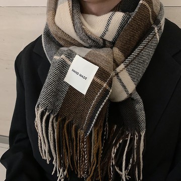 冬季新款男士圍巾韓版百搭格子生日過節禮物情侶保暖披肩女圍脖潮