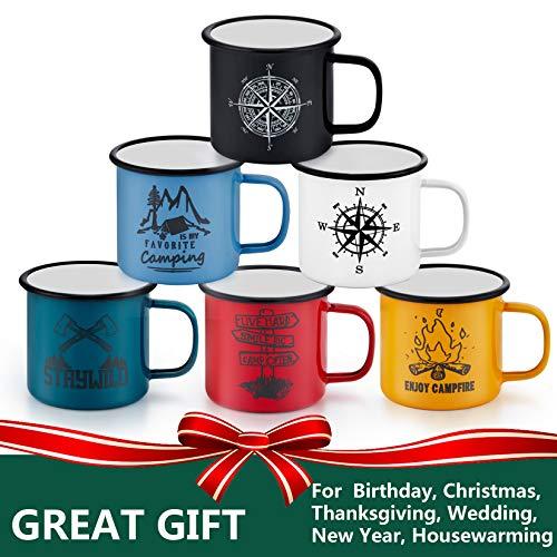 16 Oz Enamel Mug Coffee Cup Set of 6, PP CHEF Camping Enamel Mug with Patt