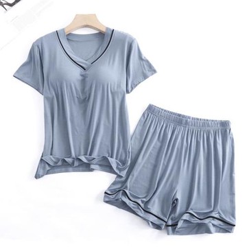 2024新款莫代爾帶胸墊罩杯一體短袖短褲套裝薄款家居服睡衣女夏季