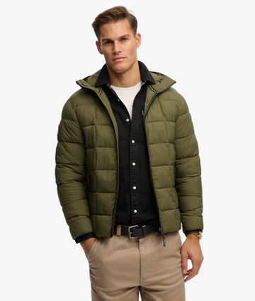Superdry Men's Hooded Box Quilt Fuji Lite Jacket Green Size: S