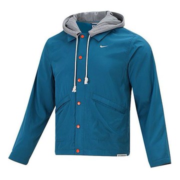 Nike Therma-FIT Standard Issue Fleece Lined Stay Warm Embroidered Logo Sports Coach Jacket Blue