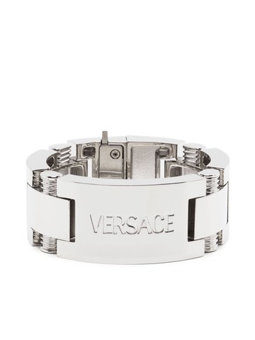 Versace - logo-engraved metal bracelet - women - Metal - M - Silver