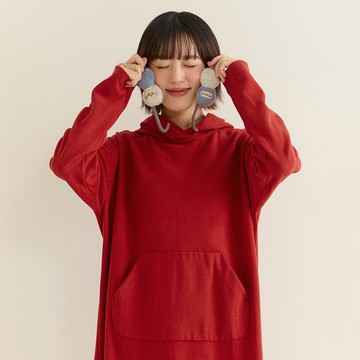 a la sha 動物毛毛球連帽長袖洋裝