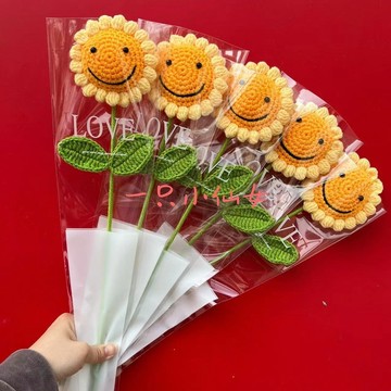 ✨敎師節禮物✨創意編織手工針織嚮日葵玫瑰毛綫花束仿真花成品敎師節禮物送生日 GVFI
