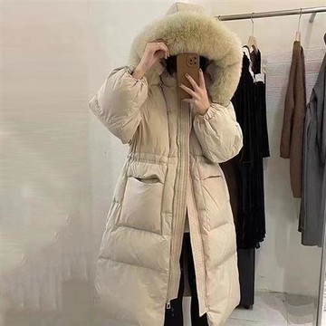 【米蘭精品】真羽絨90%鴨絨羽絨外套夾克-甜美收腰白鴨絨抗寒大毛領女夾克2色74jx70