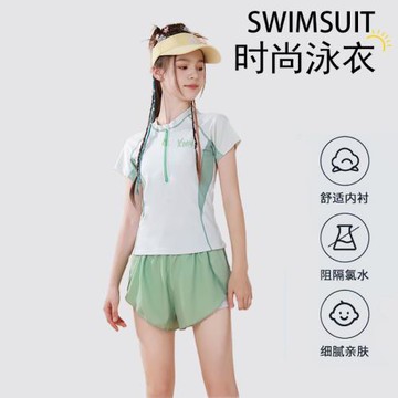 2025新款大童兒童泳衣女孩初中生少女發育期分體保守帶胸墊運動款