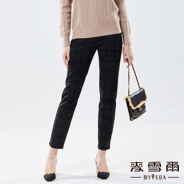 MYVEGA麥雪爾 經典格紋口袋壓褶長褲-綠