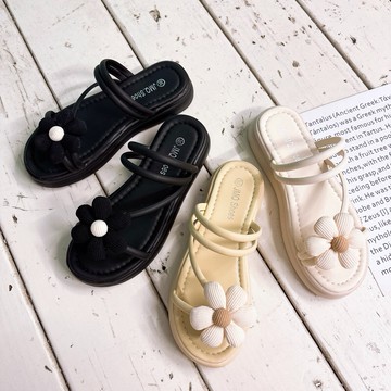 可愛花朵線條涼拖鞋395 涼鞋拖鞋 台灣出貨 厚底拖鞋 兩穿式 夏日拖鞋 休閒涼鞋