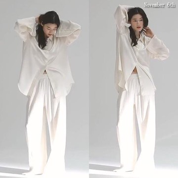 永遠的君主金高銀鄭恩彩同款白色長袖襯衫女休閑寬松闊腿褲慵懶風