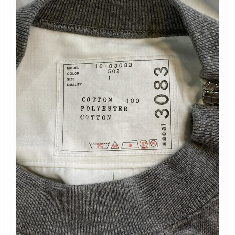 sacai グレー サイドリボン 半袖スウェット 変形 ドッキング 1 S