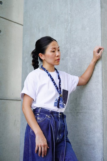 人手編織腰果花牛仔布藍染拼布頸繩