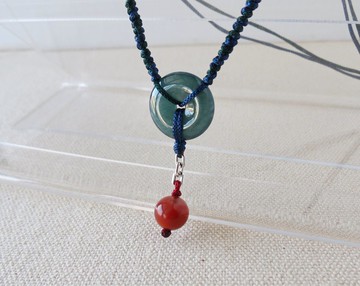 本命年【歲歲平安】冰藍水雪花棉翡翠+冰飄南紅絲光編織項鍊SA32