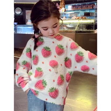 米米哈羅女童水貂絨毛衣冬裝2025新款兒童軟糯針織上衣女孩套頭衫