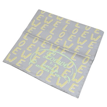 LOEWE 經典LOGO撞色花紋絲質大方巾.灰/淺黃