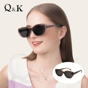 【Q&K】輕奢金屬飾條方框墨鏡｜高級感TR90偏光款｜煙茶棕｜抗UV400・防眩光｜俐落百搭有型