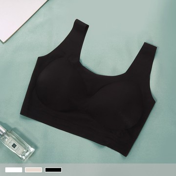 BRA TOP【罩杯式】輕盈涼感 無痕彈性 寬肩帶一體式胸墊短版背心 小可愛 1776