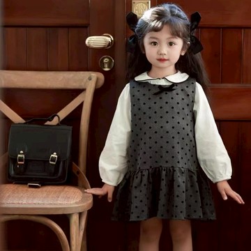 【Arbea】女童套裝圓領襯衫加圓點背心裙兩件組春秋裝新款童裝【C1016】