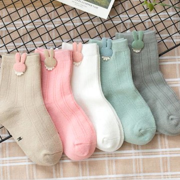 優貝選 純色可愛小兔子 舒適學生童襪5入套組