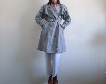 COURREGES 復古格紋風衣 搭配皮帶 寬鬆版型 尺寸 M-L