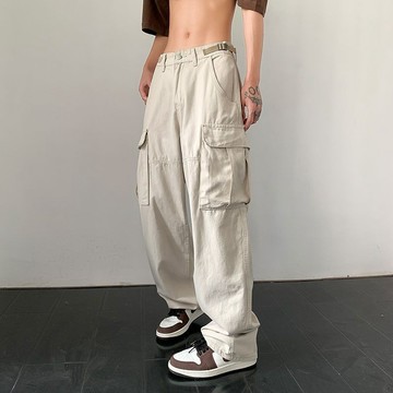 Blie 工裝褲男 褲子 長褲男 休閒褲 白色褲子 男夏季薄款寬松百搭潮流炸街痞帥工裝休閑褲 直筒闊腿 男褲