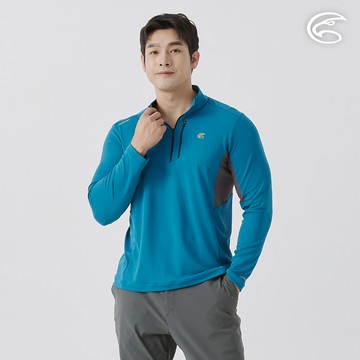 ADISI 男UPF50+防曬抑菌半門襟長袖排汗衣 AL2511021 墨藍 (M-2XL)｜抗UV 吸濕排汗 防臭 彈性 排汗衣