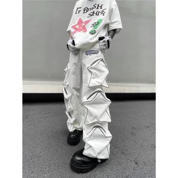 TR BRUSHSHIFT小眾先鋒暗黑廓形五角星立體貼袋反光休閑直筒褲潮