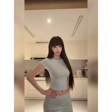 8294 人喜愛收藏🌟性感辣妹套裝女夏季藍色圓領短袖正肩T恤穿搭包臀半身裙子兩件套B3XF