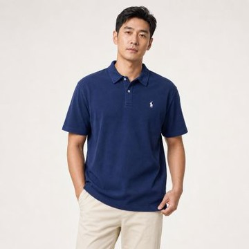 Polo Ralph Lauren RL 熱銷刺繡小馬短袖Polo衫-深藍色(寬版/毛巾布)