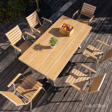 【新品免運】戶外庭院桌椅大闆桌陽臺露營休閒桌椅組閤防腐塑木桌椅別墅花園椅00