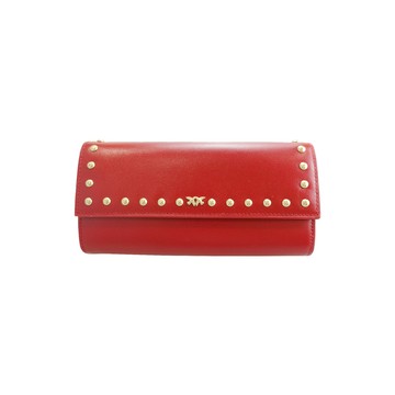 PINKO紅色皮革金色鉚釘長夾