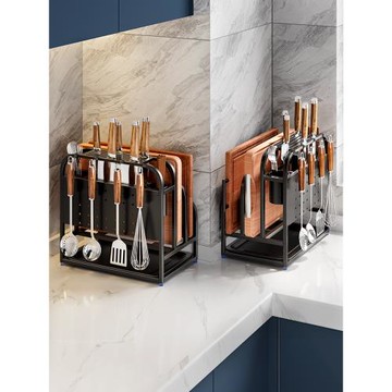 304不銹鋼廚房置物架刀架菜板放置架刀具砧板筷籠臺面一體收納架