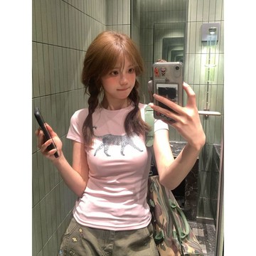 【元氣少女甜美風】多巴胺粉色上衣 短袖T恤 韓版ins風 高級感時尚減齡小個子短袖t恤 短袖上衣 上衣女短袖 顯瘦短袖上