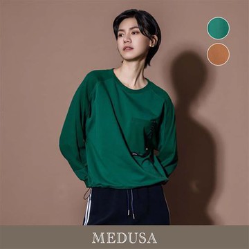 現貨【MEDUSA 曼度莎】拉克蘭羅紋拼接休閒抽繩T恤 - 2色（M-XL）｜女休閒上衣 長袖T恤