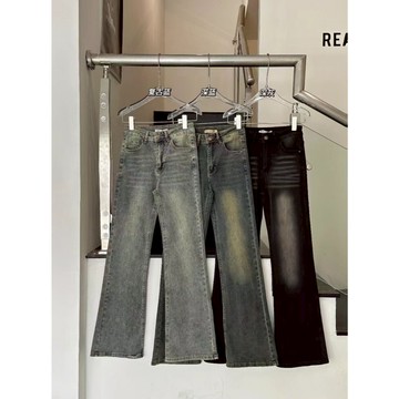 【太妮絲JJ16】現貨 美式 復古刷色 喇叭褲 牛仔長褲 喇叭牛仔褲 做舊色 水洗 丹寧