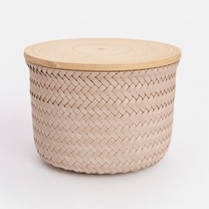 Handed By Wonder編織圓形附蓋籃SH 奶茶