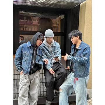 Faxims Store工裝牛仔外套男美式復古水洗潮牌青少年寬松休閑夾克