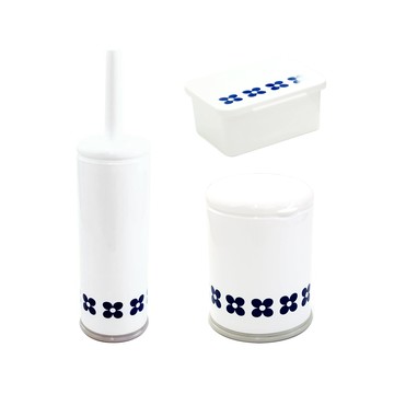 【日本OKA】北歐風小花浴廁清潔三件組 (濕紙巾盒+垃圾桶+馬桶刷)