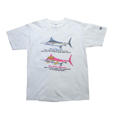 90s 美國製 Columbia 藍槍魚與馬林魚tee 古著T-Shirt